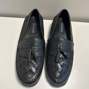 Giorgio Brutini Mens Black Woven Leather Tassel Loafers Dress‎ Shoes